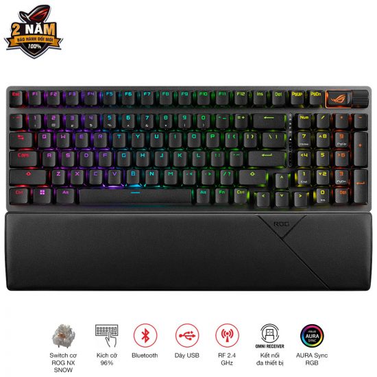 Bàn phím cơ không dây Asus ROG Strix Scope II 96 NX Snow Switch (Linear) (90MP037A-BKUA00)