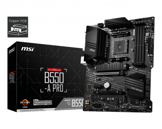 Mainboard MSI B550-A PRO (AM4, 4x DDR4, HDMI, Displayport, M.2 PCIe 4.0, ATX)