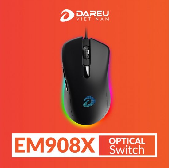 Chuột có dây DareU EM908X Black (Optical switch, 6400 DPI, RGB, LED viền)