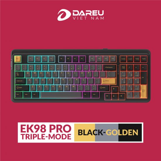 Bàn phím cơ không dây DareU EK98 PRO Black Golden - DareU Dream Switch (98 phím, 3 mode, PBT Keycap, Hotswap LED RGB)