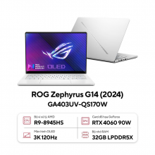 Laptop Gaming Asus ROG Zephyrus G14 GA403UV-QS170W (AMD Ryzen 9-8945HS, RAM 32GB, SSD 1TB,  RTX 4060 8GB, Màn Hình 14inch 3K, Windows 11, Màu Trắng)