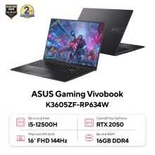 Laptop Asus Gaming Vivobook 16X K3605ZF-RP634W (Core i5 12500,16GB RAM, 512GB SSD, Màn Hình 16inch WUXGA 144Hz, RTX2050 4GB, Windows 11, Đen)