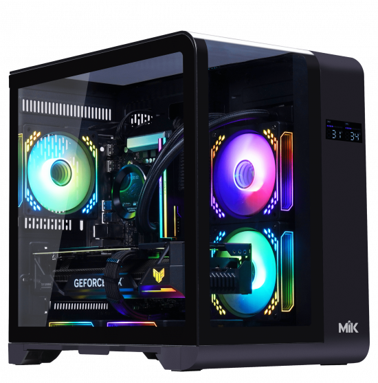 Vỏ case MIK BARBATOS M Black (m-ATX, Chưa bao gồm fan, Max 5 fan, Rad 240, Kính vô cực, Màn hình)