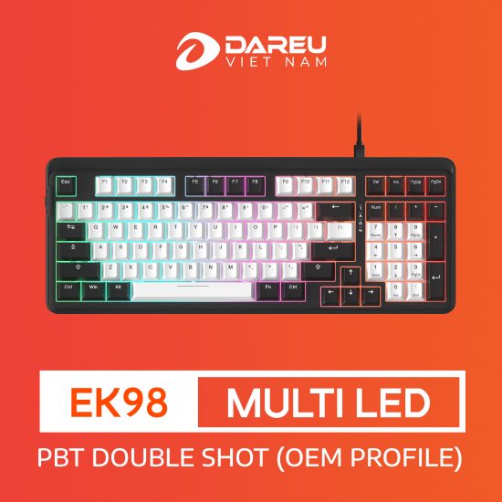 Bàn phím cơ DareU EK98 White Black - DareU Dream Switch (Keycap PBT Double shot, Rainbow LED)