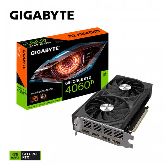 Card màn hình VGA GIGABYTE GeForce RTX 4060 Ti WINDFORCE OC 16G GDDR6 (GV-N406TWF2OC-16GD)