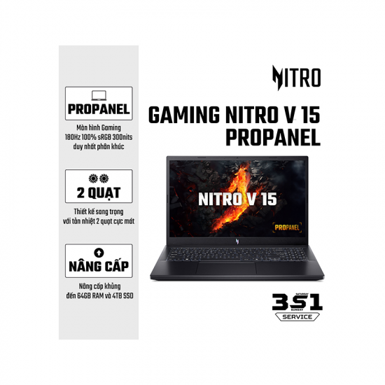 Laptop Gaming Acer Nitro V 15 ProPanel ANV15-41-R7AP (AMD Ryzen 5 7535HS, RTX 2050, RAM 16GB, SSD 512GB, Màn Hình 15.6 inch FHD, Windows 11)