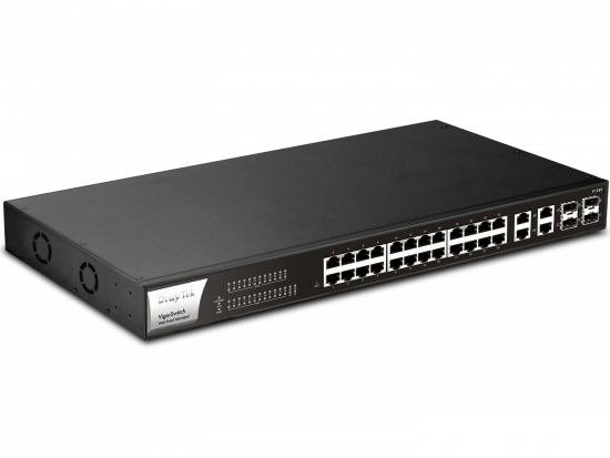 Switch Quản Lý 28 Port DrayTek VigorSwitch P1282 Web Smart PoE (24x RJ45 PoE+ GbE, 4x SFP+/RJ45 GbE Combo)