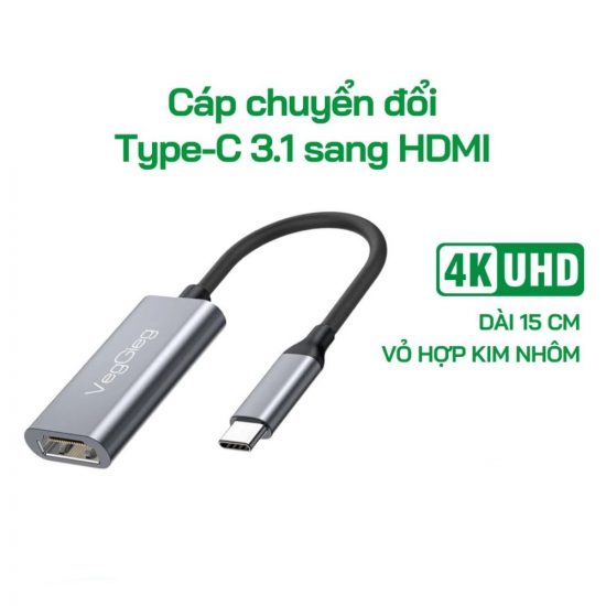 Đầu Chuyển USB-C Sang HDMI VegGieg V-Z915 (2K*4K, 30Hz, 15cm)