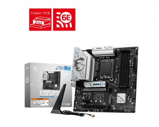 Mainboard MSI B760M GAMING PLUS WIFI DDR4 (LGA 1700, 4x DDR4, HDMI, Displayport, M.2 PCIe 4.0, WiFi 6E, m-ATX)