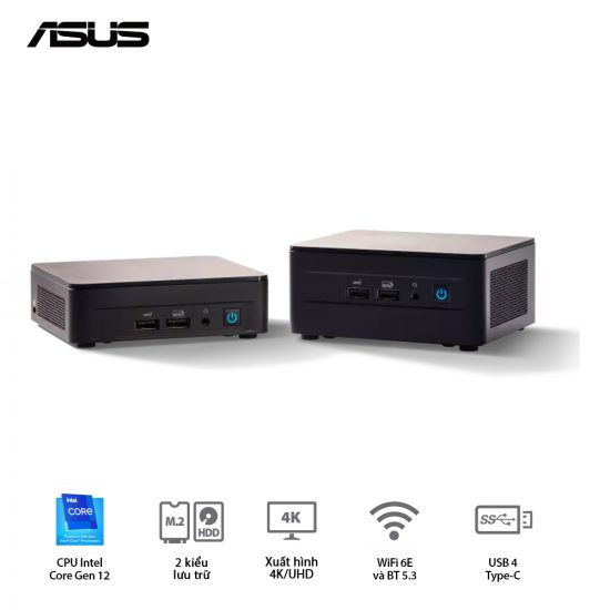 Máy Tính Mini PC Asus NUC 12 Pro Tall ( Intel Core i5-1240P, RAM DDR4, SSD NVMe, Iris Xe Graphics)