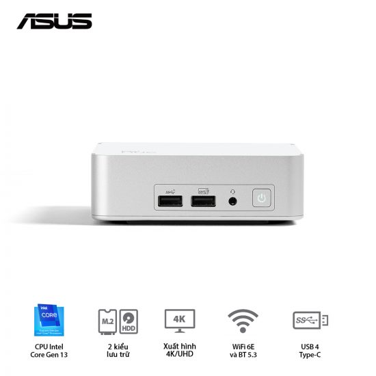 Máy Tính PC ASUS NUC 13 Pro Desk Edition Kit NUC13VYKi5 (Intel Core i5-1340P, RAM DDR4, SSD M.2, Wifi 6e, Bluetooth 5.3)