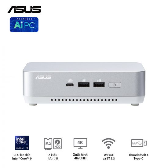 Máy Tính AI PC  ASUS NUC 14 Pro+ Kit (Intel Core Ultra 5 Processor 125H, RAM DDR5, SSD NVMe M.2, Intel Arc Graphics)