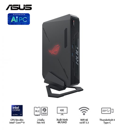 Máy Tính Mini PC ASUS ROG NUC RNUC14SRKU7168A0I (Intel Core Ultra 7 155H, Ram 16GB DDR5 5600, SSD 512GB M2 PCIe Gen4, NVIDIA GeForce RTX 4060)