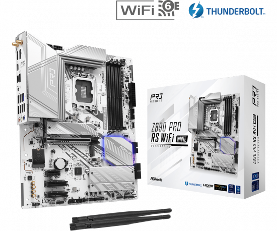 Mainboard ASRock Z890 Pro RS WiFi White (LGA 1851, 4x DDR5, Thunderbolt 4, Displayport, HDMI, M.2 PCIe 5.0, WiFi 6E, ATX)