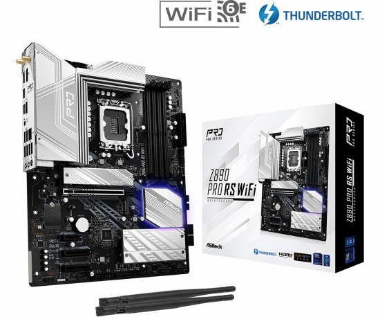 Mainboard ASRock Z890 Pro RS WiFi (LGA 1851, 4x DDR5, Thunderbolt 4, Displayport, HDMI, M.2 PCIe 5.0, WiFi 6E, ATX)