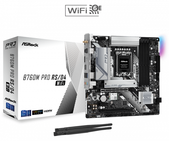 Mainboard ASRock B760M Pro RS/D4 WiFi (LGA 1700, 4x DDR4, HDMI, Displayport, M.2 PCIe 4.0, WiFi 6E, m-ATX)