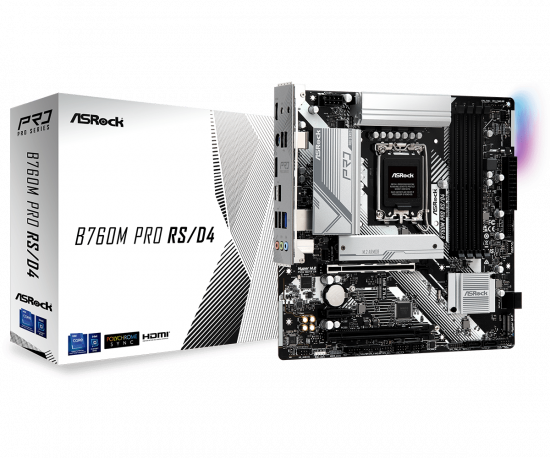 Mainboard ASRock B760M Pro RS/D4 (LGA 1700, 4x DDR4, HDMI, Displayport, M.2 PCIe 4.0, m-ATX)