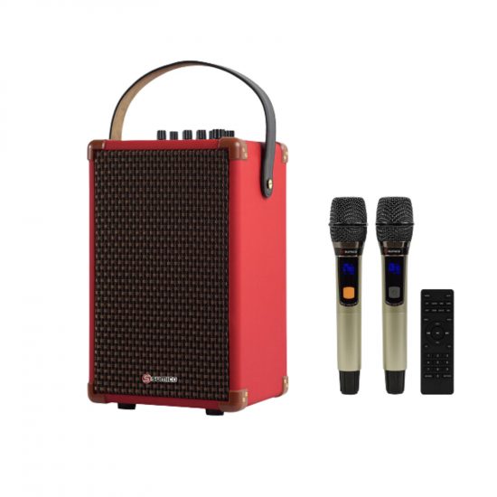 Loa Karaoke Di Động Sumico Bella 51 Red (90W RMS, Bluetooth / AUX / USB / TF Card / HDMI / Optical, Pin 8 giờ, Kèm 2 mic không dây)