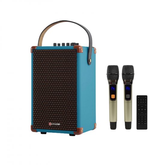 Loa Karaoke Di Động Sumico Bella 51 Blue (90W RMS, Bluetooth / AUX / USB / TF Card / HDMI / Optical, Pin 8 giờ, Kèm 2 mic không dây)