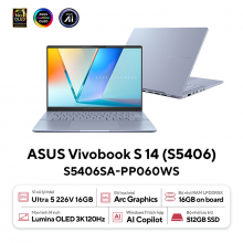 Laptop ASUS Vivobook S 14 OLED S5406SA-PP060WS (Intel Core Ultra 5 226V, RAM 16GB, SSD 512GB, VGA Intel Arc, Màn Hình 14 inch 3K OLED, Windows 11, Office, Xanh)