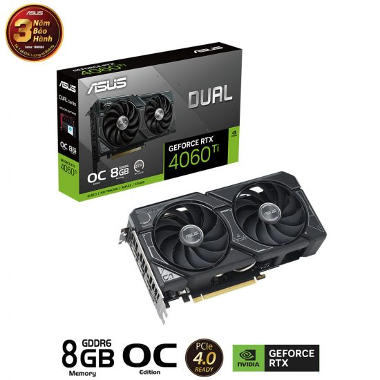 Card màn hình VGA ASUS Dual GeForce RTX 4060 Ti 8GB GDDR6 OC Edition (DUAL-RTX4060TI-O8G)