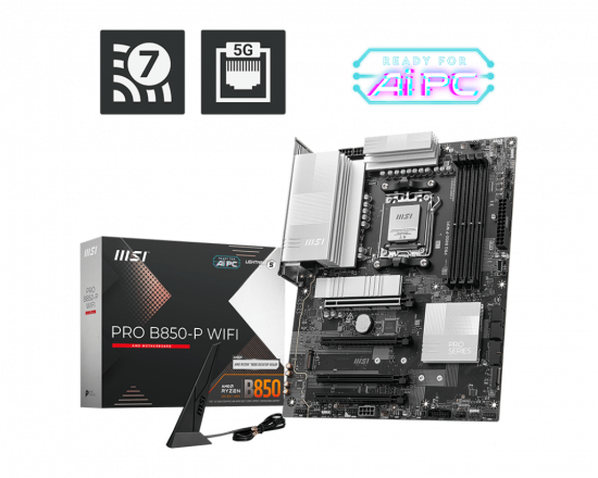 Mainboard MSI PRO B850-P WIFI (AM5, 4x DDR5, HDMI, M.2 PCIe 5.0, WiFi 7, ATX)