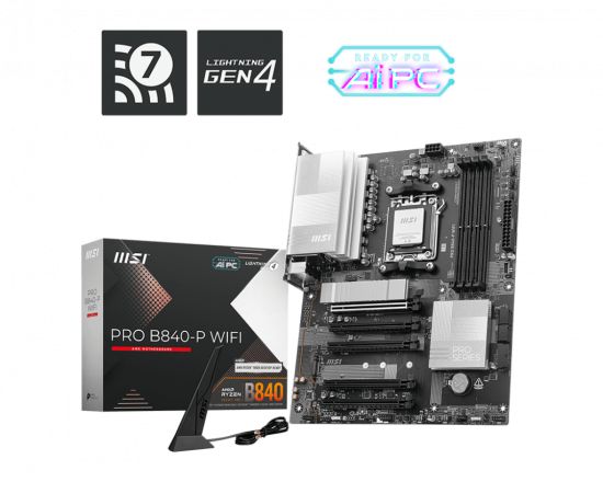 Mainboard MSI PRO B840-P WIFI (AM5, 4x DDR5, HDMI, M.2 PCIe 4.0, WiFi 7, ATX)