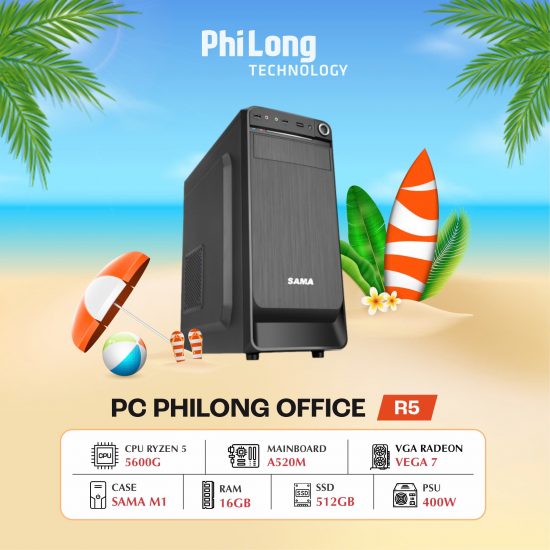 PC Phi Long Office R5 (Ryzen 5 5600G, A520M, RAM 16GB, SSD 512GB, PSU 400W, WiFi)