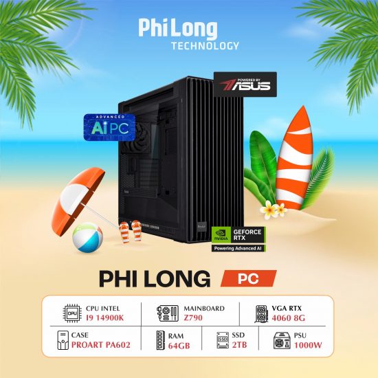 PC Phi Long AI Expert i9K-5070Ti - Powered By ASUS (i9 14900K, Z790, RAM 64GB, SSD 2TB, RTX 5070 Ti, PSU 1000W)