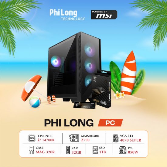 PC Phi Long AI Advanced - i7 14700K / RAM 32GB / SSD 1TB / RTX 4070 Super / Tản E360 - Powered By MSI