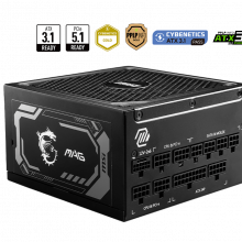Bộ nguồn máy tính MSI MAG A1000GL PCIE5 1000W 80 Plus Gold, ATX 3.1 (PCIe 5.1), Full Modular