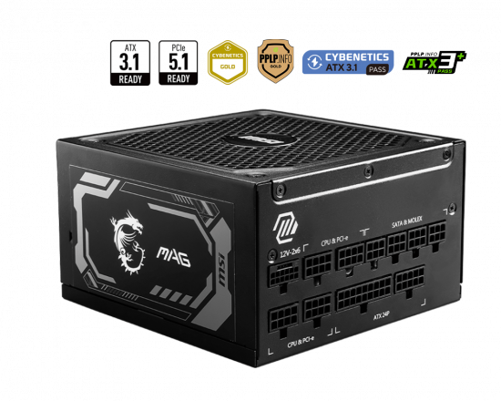 Bộ nguồn máy tính MSI MAG A1250GL PCIE5 1250W 80 Plus Gold, ATX 3.1 (PCIe 5.1), Full Modular
