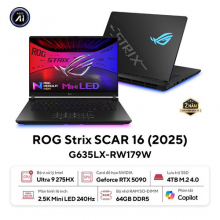 Laptop ASUS ROG Strix SCAR 16 G635LX-RW179W (Intel Core Ultra 9 275HX, RAM 64GB, SSD 4 TB, RTX 5090, Màn Hình 16 inch 2.5K 240Hz, Windows 11)