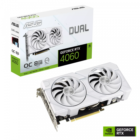 Card màn hình VGA ASUS Dual GeForce RTX 4060 EVO White OC Edition 8GB GDDR6 (DUAL-RTX4060-O8G-EVO-WHITE)