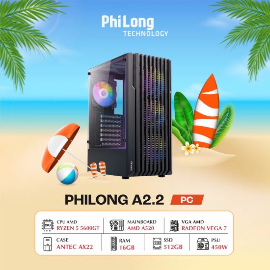 PC Phi Long Office A2.2 (Ryzen 5 5600GT, A520M, RAM 16GB, SSD 512GB, PSU 400W, WiFi)