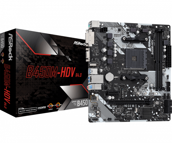Mainboard ASRock B450M-HDV R4.0 (AM4, 2x DDR4, HDMI/VGA/DVI, M2 PCIe 3.0, m-ATX)