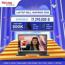 Laptop Dell Inspiron 15 3530 71049020 16GB (Intel Core i5-1334U, Ram 16GB, SSD 512GB, Intel UHD Graphics, Màn Hình 15.6 inch WVA, Windows 11 Home, Office)