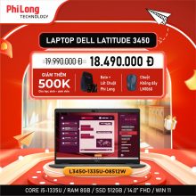 Laptop Dell Latitude 3450 (L3450-1335U-08512W) (Intel Core I5-1335U, RAM 8GB, SSD 512GB, Màn Hình 14 inch FHD 60Hz, Windows 11)