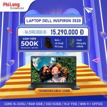 Laptop Dell Inspiron 3520-i5U085W11BLU 12G (Intel Core i5-1235U, Ram 12GB, SSD 512GB, Intel UHD Graphics, Màn Hình 15.6 inch FullHD, Windows 11, Office, Black)