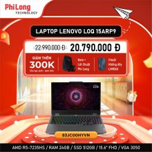 Laptop Gaming Lenovo LOQ 15ARP9 (83JC00HYVN) (AMD Ryzen 5 7235HS, RAM 24GB, SSD 512GB, RTX 3050 6GB GDDR6, Màn Hình 15.6inch FullHD 144Hz, Windows 11 Home, Màu Xám)