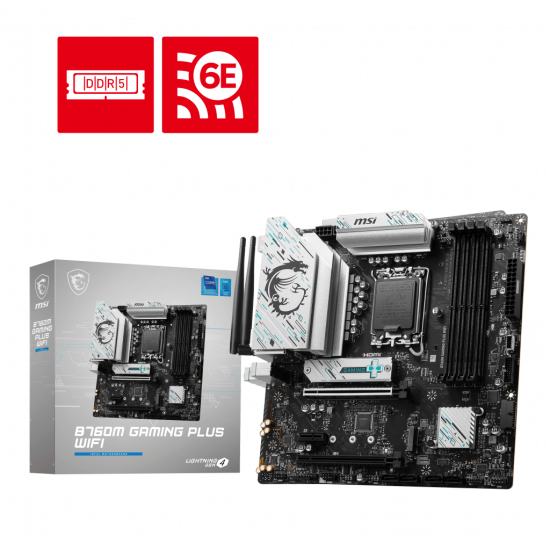 Mainboard MSI B760M GAMING PLUS WIFI (LGA 1700, 4x DDR5, HDMI, Displayport, M.2 PCIe 4.0, m-ATX)