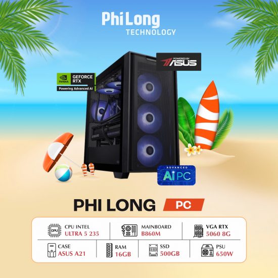 PC Phi Long Esport Gaming - U5 235 / RTX 5060 8G / RAM 16GB / SSD 500GB / PSU 650W  - Powered By ASUS