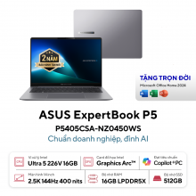 Laptop ASUS ExpertBook P5 P5405CSA-NZ0450WS (Intel Core Ultra 5-226V, RAM 16GB, SSD 512GB, Intel Arc 130V, Màn Hình 14 inch WQXGA, Windows 11 Home, Office Home 2024, Màu Xám)