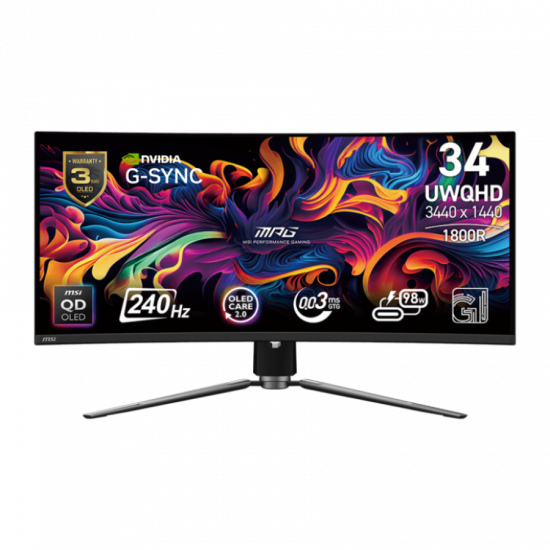 Màn Hình Cong MSI 34inch MPG 341CQPX QD-OLED (UWQHD, OLED, 240Hz, HDMI, DisplayPort, USb Type C, Màu Đen)