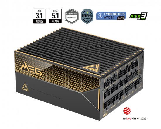 Nguồn Máy Tính MSI MEG Ai1600T PCIE5 1600W 80 Plus Titanium, ATX 3.1 (PCIe 5.1), Full Modular