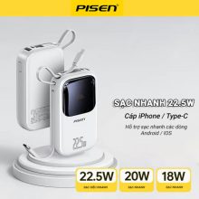 Pin Sạc Dự Phòng 20000mAh PISEN QUICK POWERLink Color 22.5W TP-D088 White