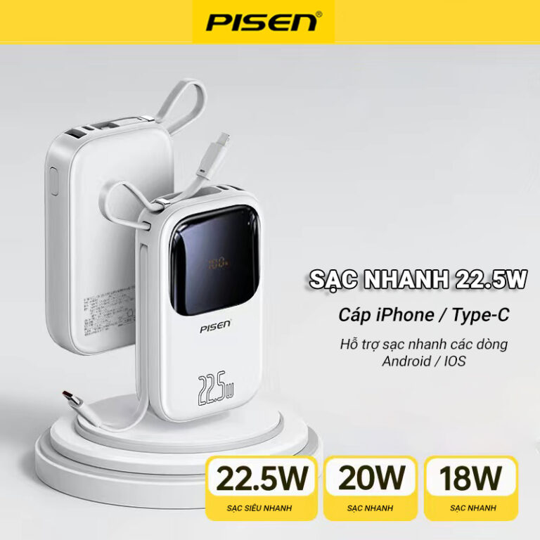 36899-pin-sac-du-phong-20000mah-pisen-tp-d088-white-philong Pin Sạc Dự Phòng 20000mAh PISEN QUICK POWERLink Color 22.5W TP-D088 White