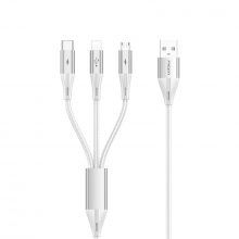 Cáp Sạc 3IN1 Pisen AP-FC17-1800 White (Lightning, USB-C, Micro, Dài 1.8 Mét, Bọc Dù)
