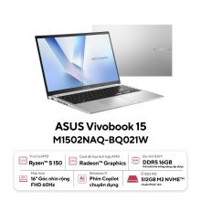 Laptop ASUS Vivobook M1502NAQ-BQ021W (AMD Ryzen 5 150, RAM 16GB, SSD 512GB, AMD Radeon Graphics, Màn Hình 15.6 inch FullHD, Windows 11 Home, Màu Bạc)