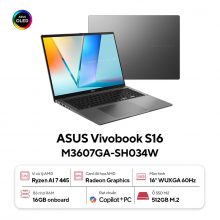 Laptop ASUS Vivobook S16 M3607GA-SH034W (AMD Ryzen AI 7 445, RAM 16GB, SSD 512GB, VGA AMD Radeon, Màn Hình 16.0 inch WUXGA OLED 16:10, 60Hz, 300nits, Windows 11)
